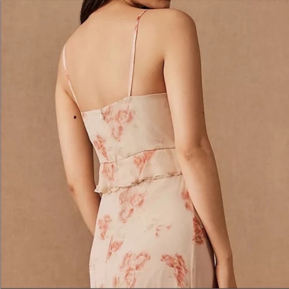 ANTHROPOLOGIE BHLDN Blush Floral Chiffon Ruffle Maxi Dress Bridesmaid Gown NWT - Picture 4 of 11